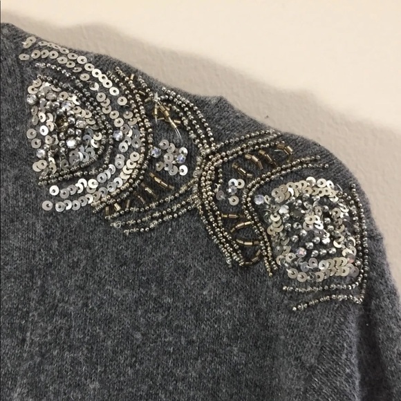 Gerard Darel Women Button Down Cardigan Sweater Beaded Large Grey V Neck - Picture 5 of 9